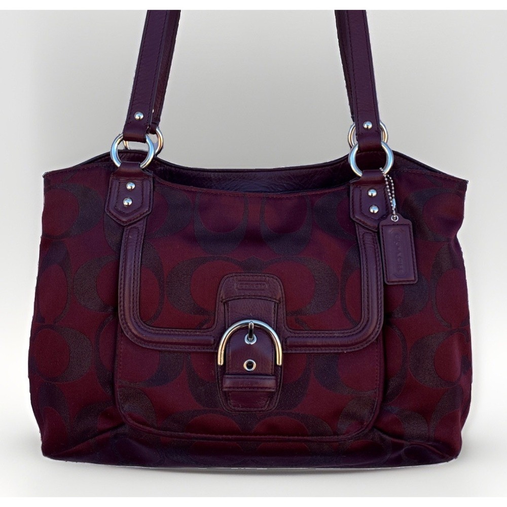 Coach Campbell Signature Shoulder Metallic Belle Carryall Bag Burgundy F26246